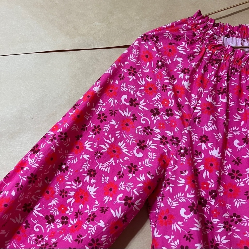 Figue | Bella Dress Tiered Popover Mini Dress Smocked Sleeve Pink Floral Size S - Picture 9 of 15